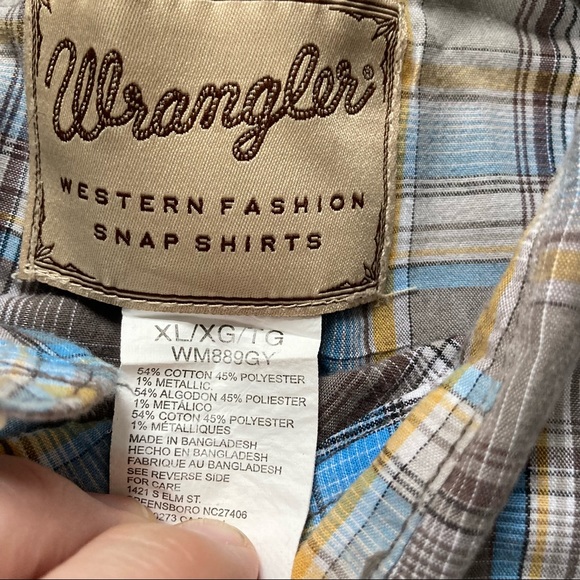 Vtg Wrangler Western Pearl Snap Blue Plaid Shirt Mens Size XL Sawtooth Pockets - Picture 3 of 7